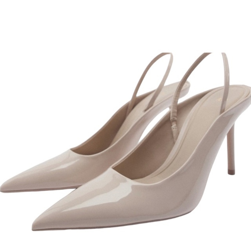 Zara Off White Creme Slingback High Heels Pointed Toe Shoes Size 10